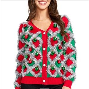 NWOT Tipsy Elves WOMEN'S TACKY TINSEL CARDIGAN SWEATER